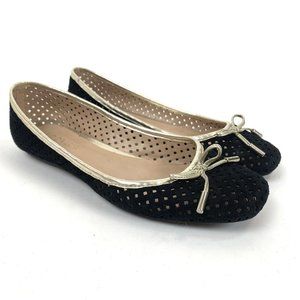 Luz da Lua Suede Leather Flats USA 8 Made in Brazil Black Gold Trim